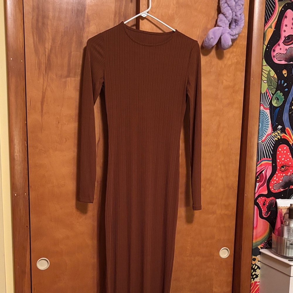 Elegant Brown Long Sleeve Dress